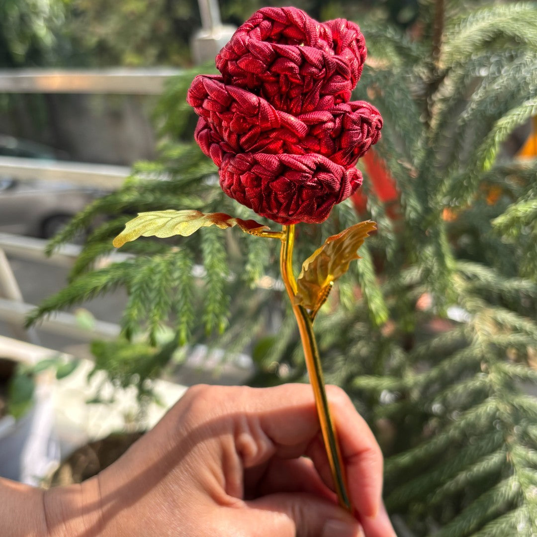 Shiroli Gold-Plated Handcrafted Red Rose - With FREE Cute Mini Basket