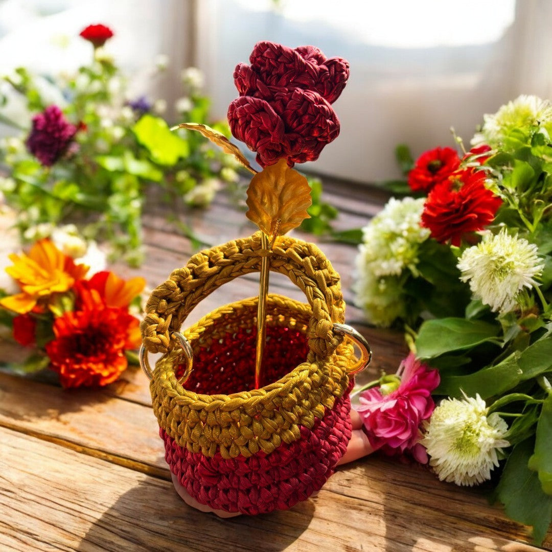 Shiroli Gold-Plated Handcrafted Red Rose - With FREE Cute Mini Basket