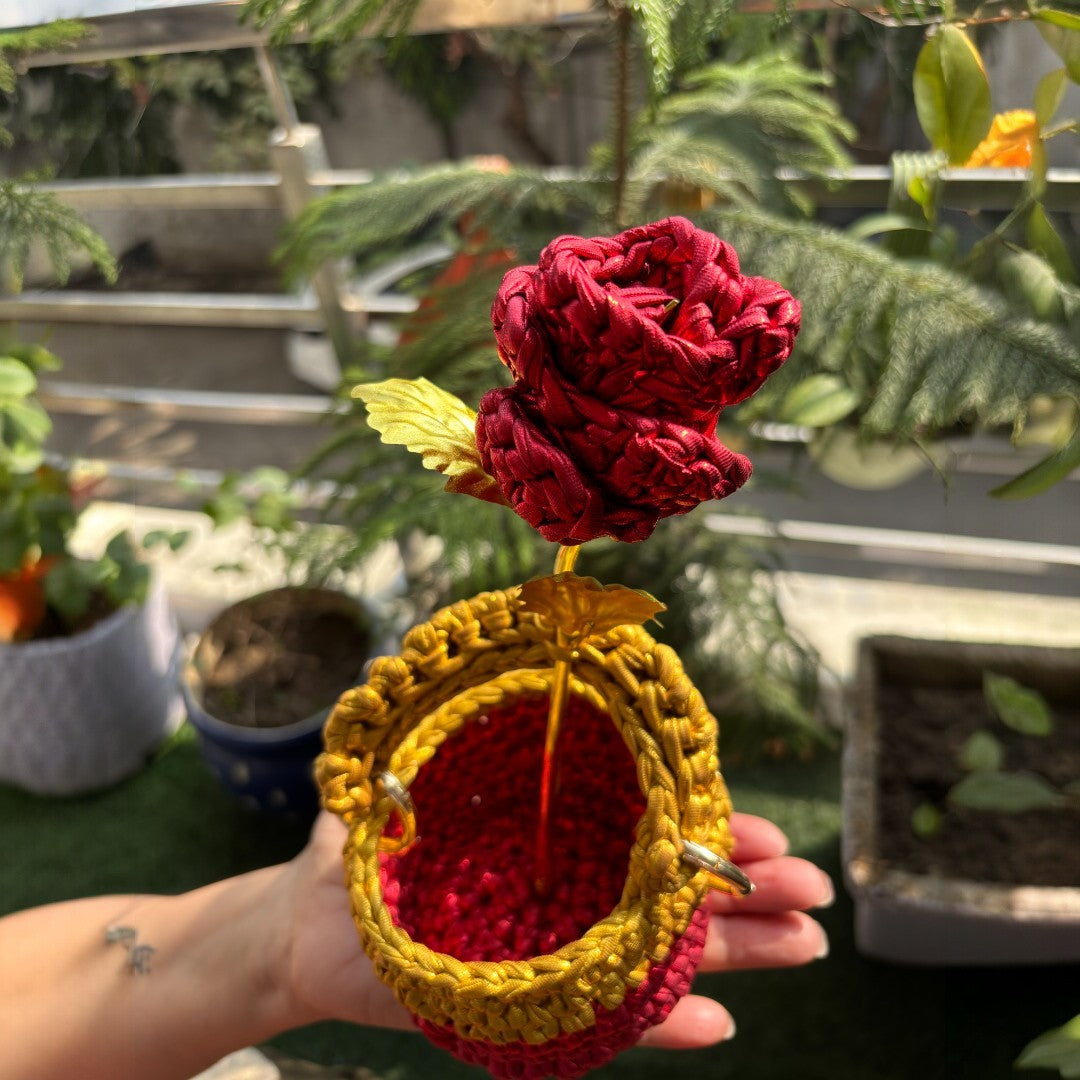 Shiroli Gold-Plated Handcrafted Red Rose - With FREE Cute Mini Basket