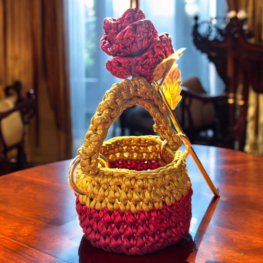 Shiroli Gold-Plated Handcrafted Red Rose - With FREE Cute Mini Basket