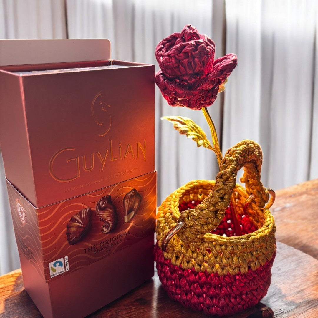 Shiroli Gold-Plated Handcrafted Red Rose - With FREE Cute Mini Basket